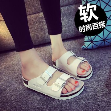 拖鞋女夏新款休閑時尚韓版軟木拖鞋女防滑外穿涼鞋情侶一字沙灘鞋