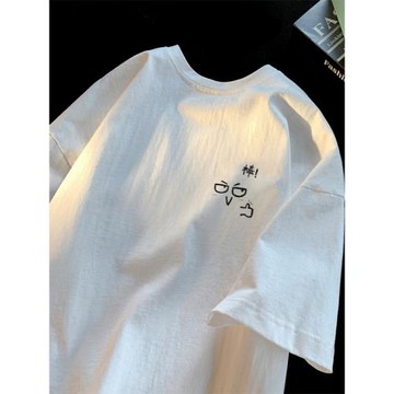 廣州十三外貿訂單~小眾設計感重磅純棉短袖t恤男女情侶半袖上衣夏