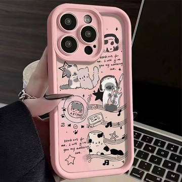 個性 創意 全包音樂貓咪適用蘋果16 15手機殼iphone14promax氣囊12/11矽膠13防摔殼