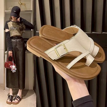 𝑺𝑱𝑬++ 法式晚風外穿拖鞋 夏季新款仙女復古休閒平底鞋 度假沙灘鞋 夾腳涼拖鞋