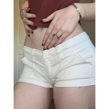 ROCKMORE【美式基礎】辣妹低腰白色緊身短褲修身性感包臀牛仔褲夏
