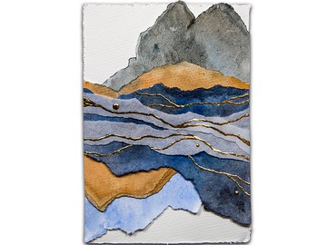 抽象山水畫原創藝術混合媒體作品拼貼技術