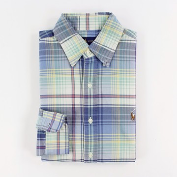 美國百分百【Ralph Lauren】牛津 襯衫 RL POLO 彩馬 格紋 長袖 上衣 粉綠 粉藍 S號 G120