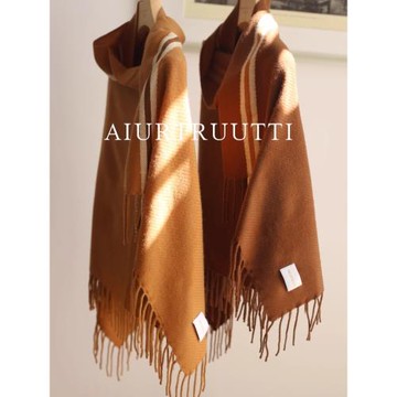 AiurtRuutti意式松弛奢寵 純山羊絨圍巾流蘇披肩斗篷奢線歐美貴婦
