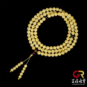 【正佳珠寶】蜜蠟琥珀 頂級白金滿蜜 8.8-9.3mm 蜜蠟轉運珠 蜜蠟108顆念珠