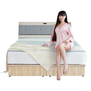 【KIKY】武田附插座皮革加高床頭箱二件組 單人加大3.5尺(床頭箱+六分床底)