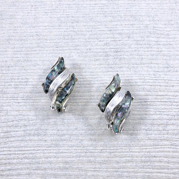 復古 Coro 抽象銀條和閃光樹脂火焰耳環