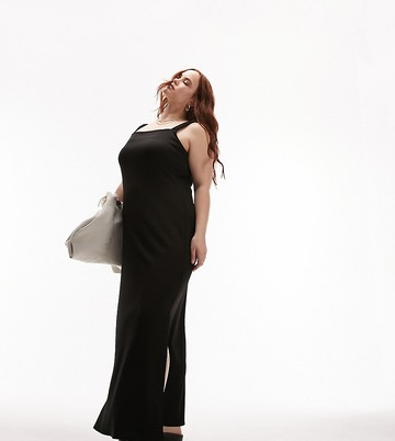 Topshop Curve jersey rib midi dress in black