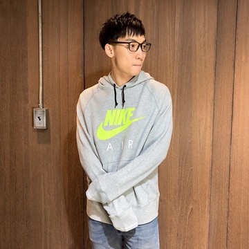美國百分百【全新真品】Nike 連帽長袖T恤 帽T 耐吉 上衣 運動 男 螢光 LOGO 灰色 L號 H604