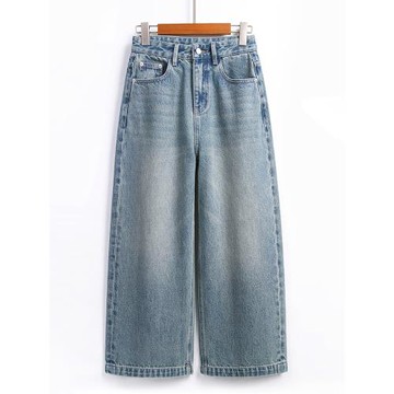 (免運)復古高腰闊腿牛仔褲女小個子2025春秋新款寬松顯瘦九分休閑直筒褲