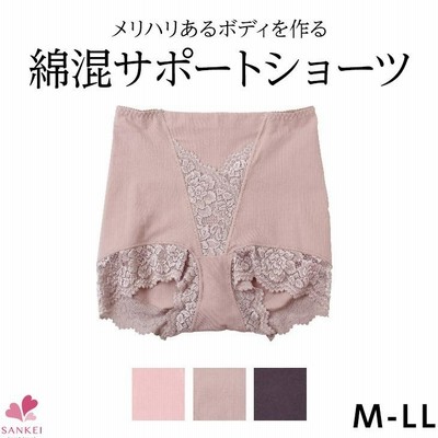 ショーツ 綿混 お腹押さえ ヒップアップ 下着女性ショーツのみ M L LL レース スタンダード 一分丈フルバック 無地