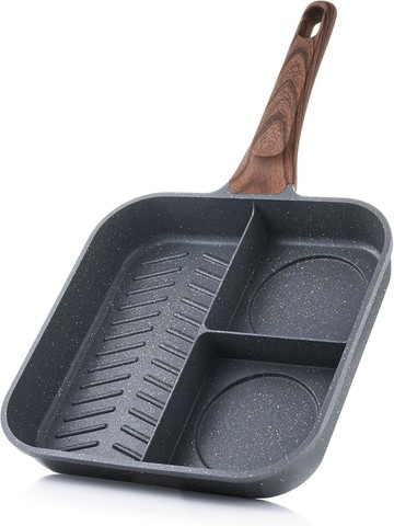 SENSARTE JP-SA-FJ728-3D-GRAY 28cm 三格早餐煎鍋 大理石紋不沾塗層 IH瓦斯爐適用 大理石灰色