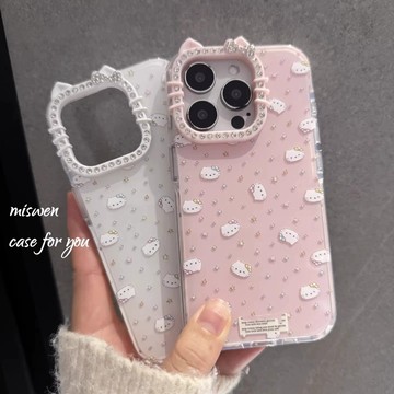 可愛貓耳朵 閃鑽邊鑽 KT貓 iPhone 17 Plus 16 15 14 12 Pro max 手機殼 星星 凱蒂貓