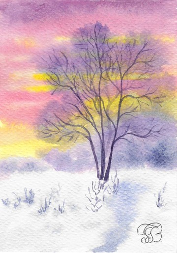 冬日景緻水彩微型畫