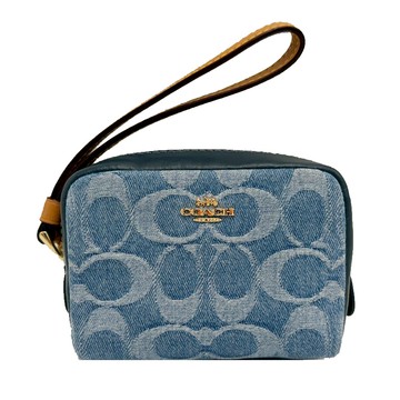 【COACH】C LOGO牛仔布零錢卡夾小方包(牛仔藍)