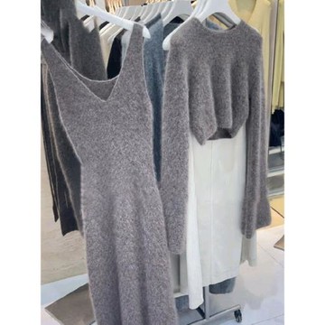 早秋鹽系小香風名媛溫柔風馬海毛針織套裝氣質女神范冷淡風連衣裙