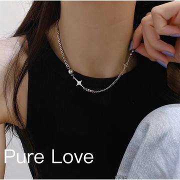Pure Love樂芙 / 正韓 鈦鋼【L316醫療鋼】G0029簡約星芒小圓球鏈條鎖骨鏈 短項鏈 / 銀