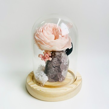 C happy 庭園玫瑰永生花禮+ 紫水晶原礦_玻璃盅水晶花 art