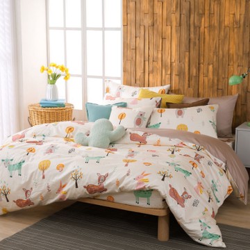 鴻宇 100%精梳棉 美國棉300織 60支 森林派對 雙人特大四件式薄被套床包組