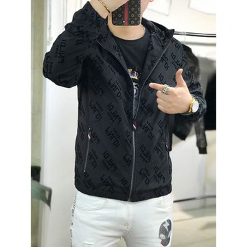 AD Hepburn 輕奢級 春季潮牌大碼印花連帽修身夾克休閑時尚外套男