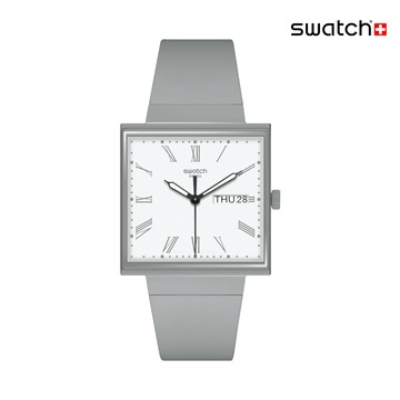 Swatch WHAT IF…GRAY? 方形手錶/男錶/女錶/瑞士製造 SO34M700 (33mm)【官方旗艦店】