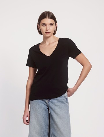 Lightweight Cotton V Neck T-Shirt in Black - Organic Ninety Percent
