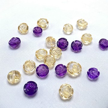 【Rich手作】紫水晶 玫瑰  花 黃水晶 耳環 耳墜  紫黃晶 招財貔貅 雕件 串珠 設計款 小雕件 水晶  台灣現貨