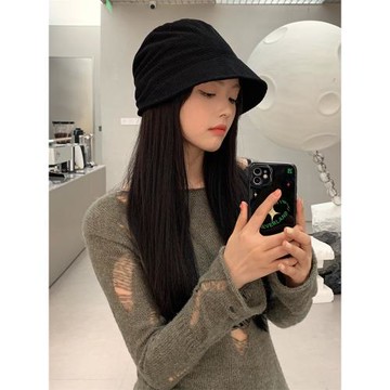 日系素顏遮臉漁夫帽子女顯臉小秋季新款水桶帽韓版大頭圍百搭盆帽
