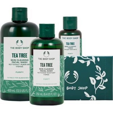 【THE BODY SHOP】茶樹潔膚組(茶樹淨膚深層潔面膠-400ML(限量)+茶樹淨膚深層潔面膠-250ML+茶樹淨膚清爽調理水-60ML+化妝棉(30 片/盒))