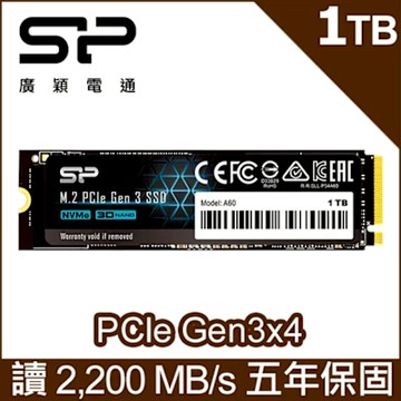SP廣穎 P34A60 1TB NVMe Gen3x4 PCIe SSD 固態硬碟