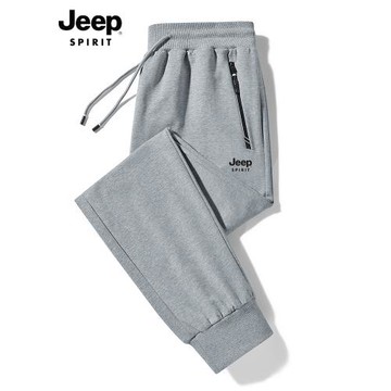 吉普加絨運動褲男秋冬季寬松直筒休閑褲子男厚款收口大碼束腳衛褲