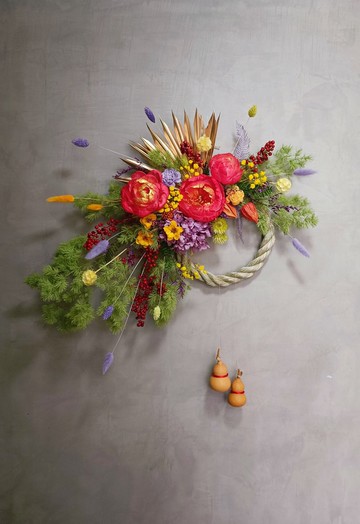 祈福注連繩掛飾 索拉牡丹永生花葫蘆注連繩開幕誌慶新居落成升遷