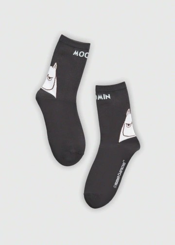 姆明系列．緹花中筒襪(深灰-生氣姆明)