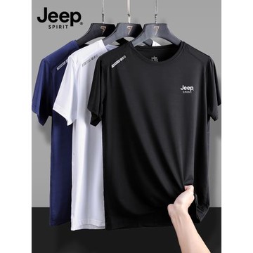 Jeep短袖T恤男2025新款夏季純色圓領運動休閑寬松衣服冰絲速干衣