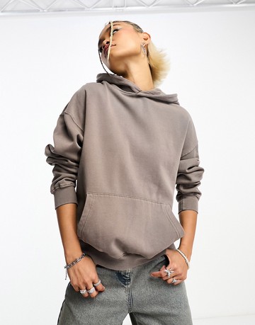 Cotton: On washed jersey hoodie in mocha-Brown