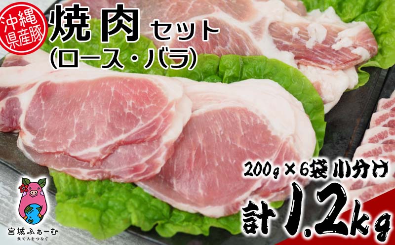 沖縄県産豚肉　焼肉セット（ロース・バラ）計1.2kg　200g×6袋　小分け