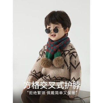 潮搭兒童圍巾秋冬季男童女童交叉洋氣男寶寶圍脖針織保暖防風小孩