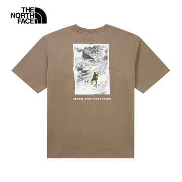 UE男款棕色純棉大尺寸山脈印花短袖T恤｜8GUBBOW