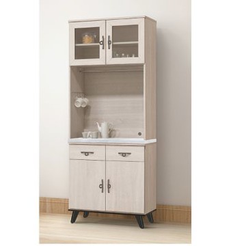 文創集 拉德曼2.7尺岩板四門二抽高餐櫃組合(內含電線穿出孔＋加厚岩板桌面板)-81x41x203-cm免組