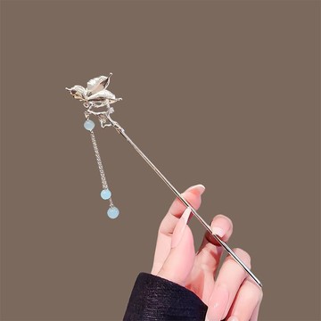 靈動蝴蝶珍珠花朵流蘇發簪精致簪子時尚高級感旗袍配飾新中式國風 z803