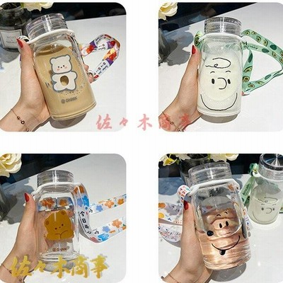 グクちゃんウォーターボトル 水筒 クマちゃん 450ml ウォーターボトル 耐熱ガラス ボトル