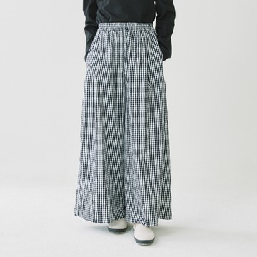 小格緹花寬褲 黑F