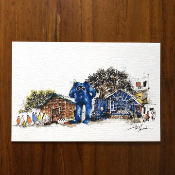 枯枝筆速寫 台南景點 藍晒圖 水彩 插畫 手繪明信片