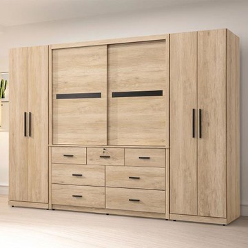 Boden-艾加9.1尺多功能收納衣櫃組合-內附側拉鏡(單吊桿衣櫃+推門衣櫃+雙吊桿衣櫃)