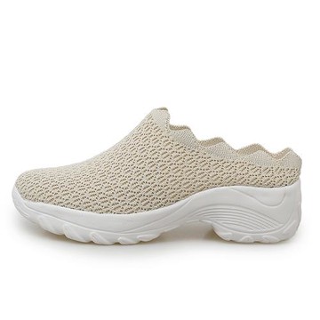 老人厚底拖鞋女夏季室外半拖老媽增高涼拖中老年人粗跟無后跟拖鞋