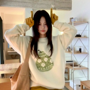 秋冬季長袖刺繡針織毛衣外套上衣