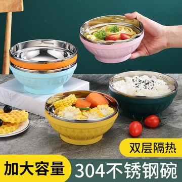 雙層304不鏽鋼碗隔熱湯碗家用食堂飯碗防燙大容量學生 食品級