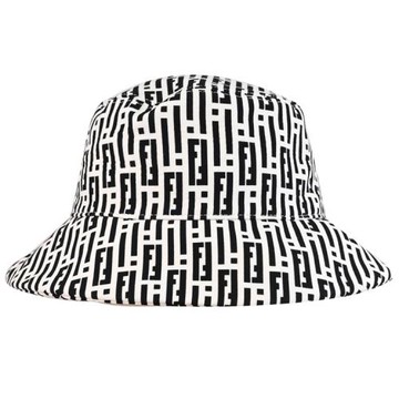 FENDI FXQ699 FF Vertigo 印花LOGO羊毛混紡漁夫帽.黑/白