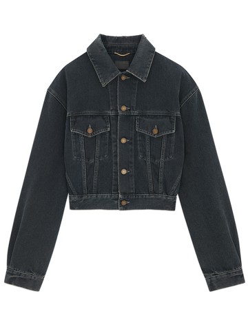 Giacca anni 80 in denim blu nero scuro-40