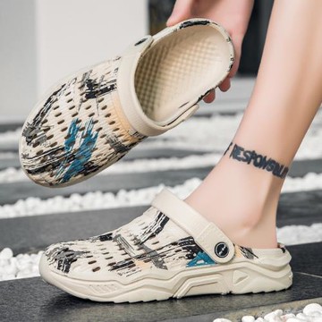 包頭拖鞋男款秋季外穿沙灘洞洞鞋半拖越南涼拖無后跟軟底涼鞋秋季